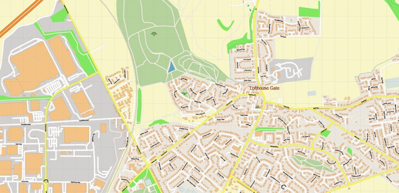 Wakefield Area UK Map Vector City Plan High Detailed Street Map editable Adobe Illustrator in layers
