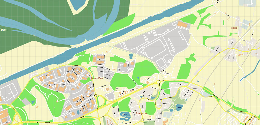Warrington Area UK PDF Vector Map: City Plan High Detailed Street Map editable Adobe PDF in layers