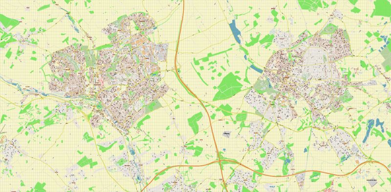 Watford + St Albans + Hemel Hempstead UK Map Vector City Plan High Detailed Street Map editable Adobe Illustrator in layers