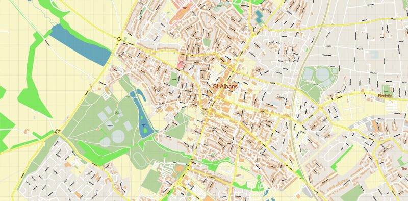 Watford + St Albans + Hemel Hempstead UK Map Vector City Plan High Detailed Street Map editable Adobe Illustrator in layers