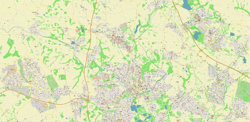 Wigan Area UK Map Vector City Plan High Detailed Street Map editable Adobe Illustrator in layers
