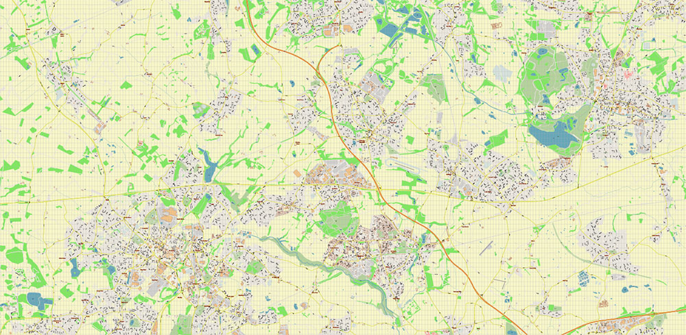 Wigan Area UK PDF Vector Map: City Plan High Detailed Street Map editable Adobe PDF in layers