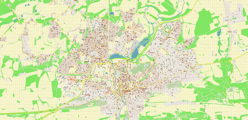 Woking + Guildford UK Map Vector City Plan High Detailed Street Map editable Adobe Illustrator in layers