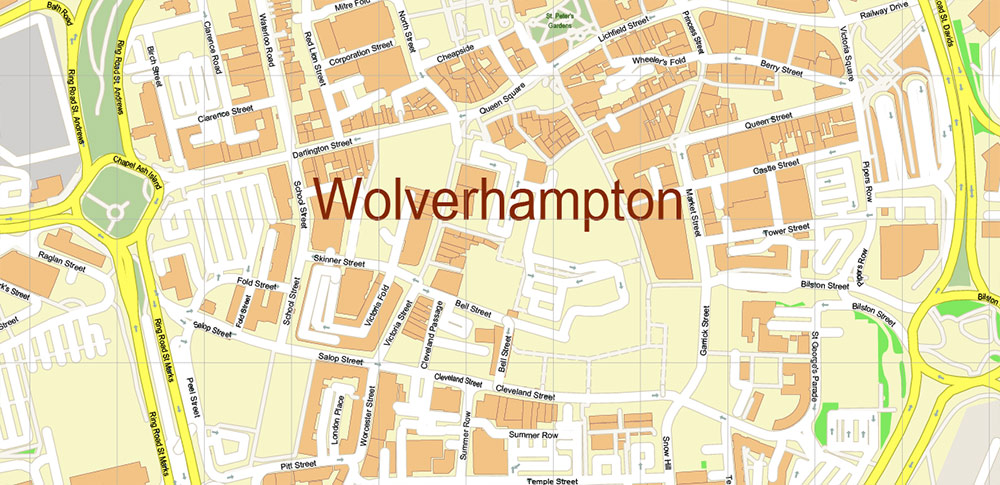 Wolverhampton + Dudley UK PDF Vector Map: City Plan High Detailed Street Map editable Adobe PDF in layers