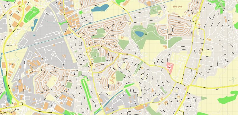 Wolverhampton + Dudley UK Map Vector City Plan High Detailed Street Map editable Adobe Illustrator in layers