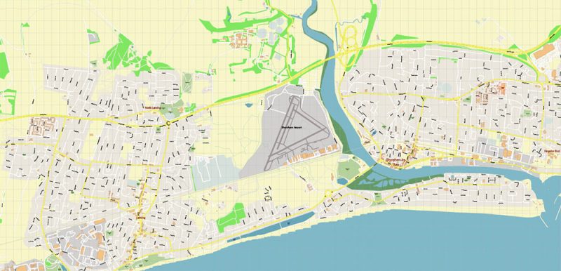 Worthing Area UK Map Vector City Plan High Detailed Street Map editable Adobe Illustrator in layers