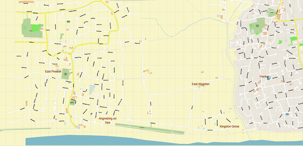 Worthing Area UK PDF Vector Map: City Plan High Detailed Street Map editable Adobe PDF in layers