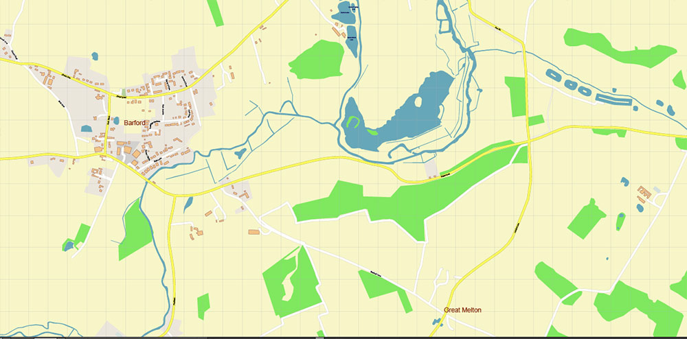 Yarmouth + Norwich Area UK PDF Vector Map: City Plan High Detailed Street Map editable Adobe PDF in layers
