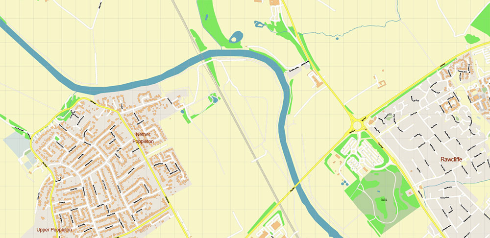 York Area UK PDF Vector Map: City Plan High Detailed Street Map editable Adobe PDF in layers