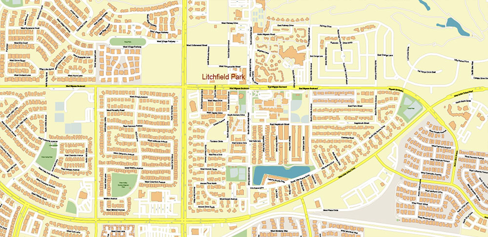 Avondale + Glendale Arizona US Map Vector City Plan High Detailed Street Map editable Adobe Illustrator in layers