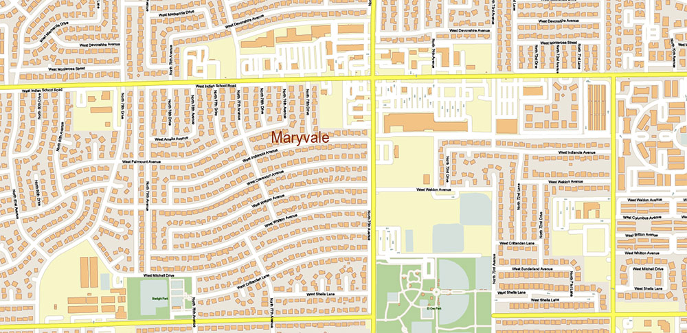 Avondale + Glendale Arizona US PDF Vector Map: City Plan High Detailed Street Map editable Adobe PDF in layers