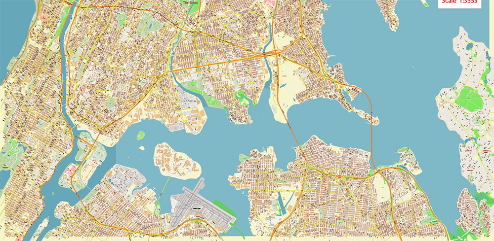 Bronx New York City NY US PDF Vector Map: City Plan High Detailed Street Map editable Adobe PDF in layers