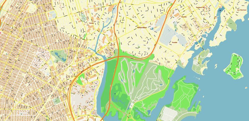 Bronx New York City NY US Map Vector City Plan High Detailed Street Map editable Adobe Illustrator in layers