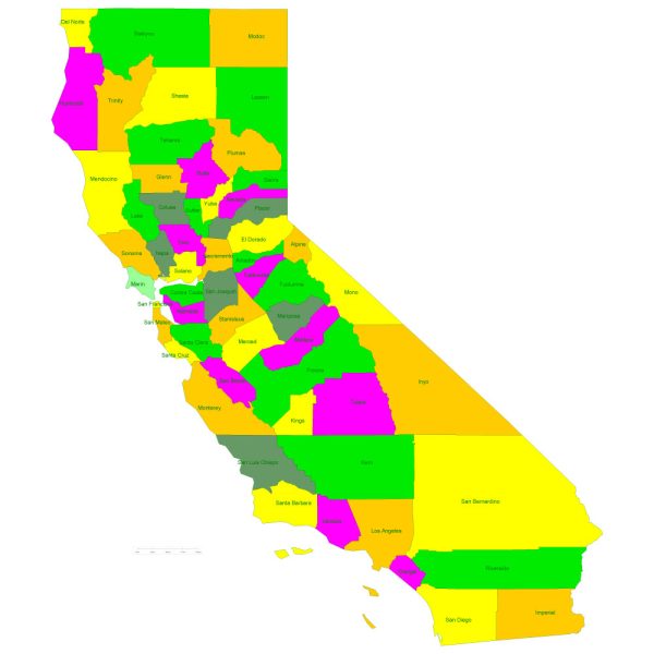 Free vector map California State US – counties areas and names: Ai, PDF and SVG in 1 archive