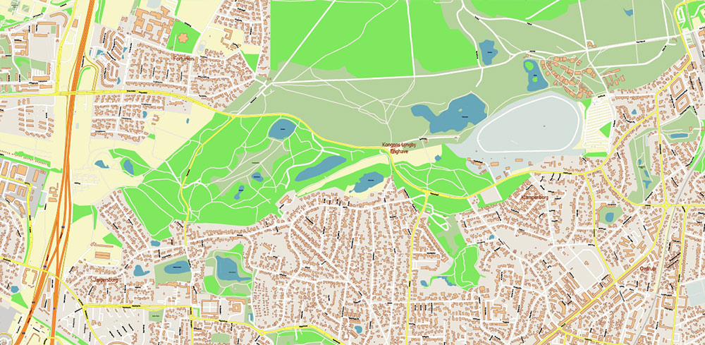 Copenhagen / København Denmark PDF Vector Map: City Plan High Detailed Street Map editable Adobe PDF in layers