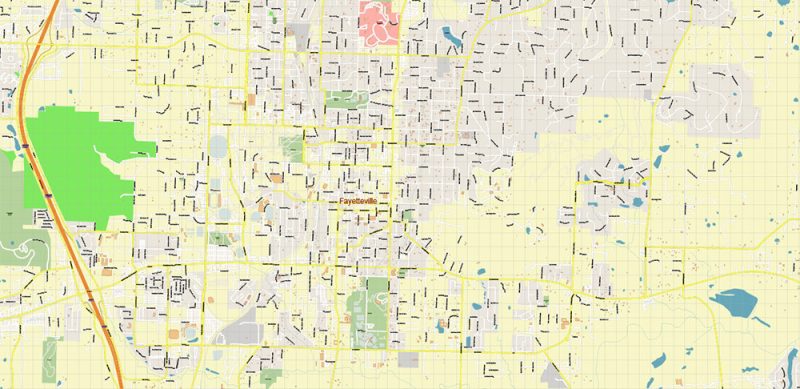 Fayetteville Arkansas US Map Vector City Plan High Detailed Street Map editable Adobe Illustrator in layers