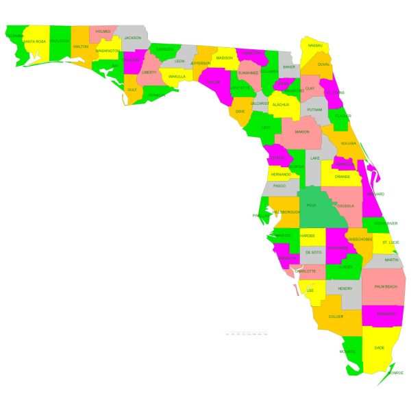 Free vector map Florida (State) US - counties areas and names: Ai, PDF and SVG in 1 archive