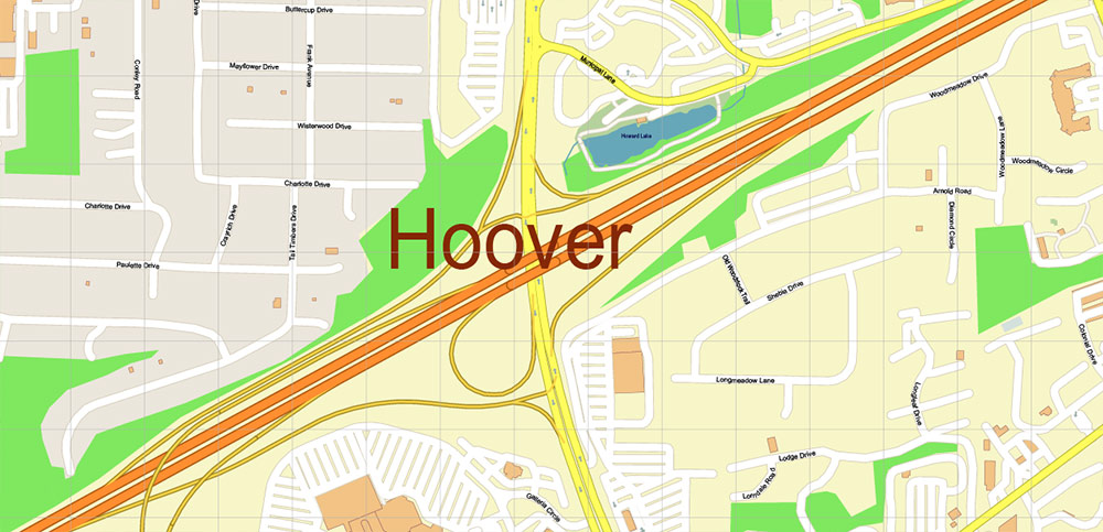 Hoover Alabama US Map Vector City Plan High Detailed Street Map editable Adobe Illustrator in layers