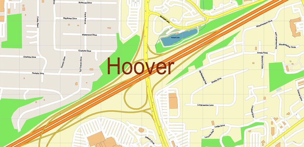 Hoover Alabama US Map Vector City Plan High Detailed Street Map Hoover Alabama US Map Vector City Plan High Detailed Street Map