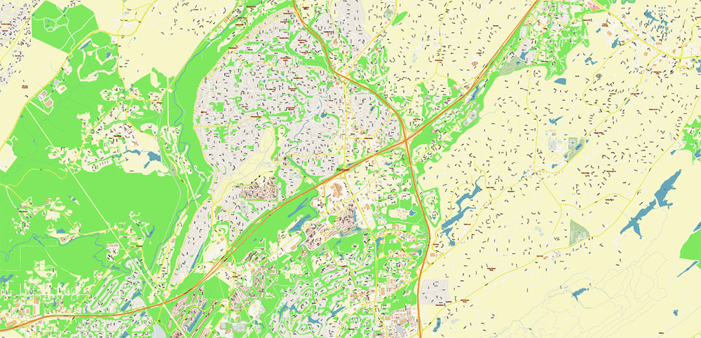 Hoover Alabama US PDF Vector Map: City Plan High Detailed Street Map editable Adobe PDF in layers