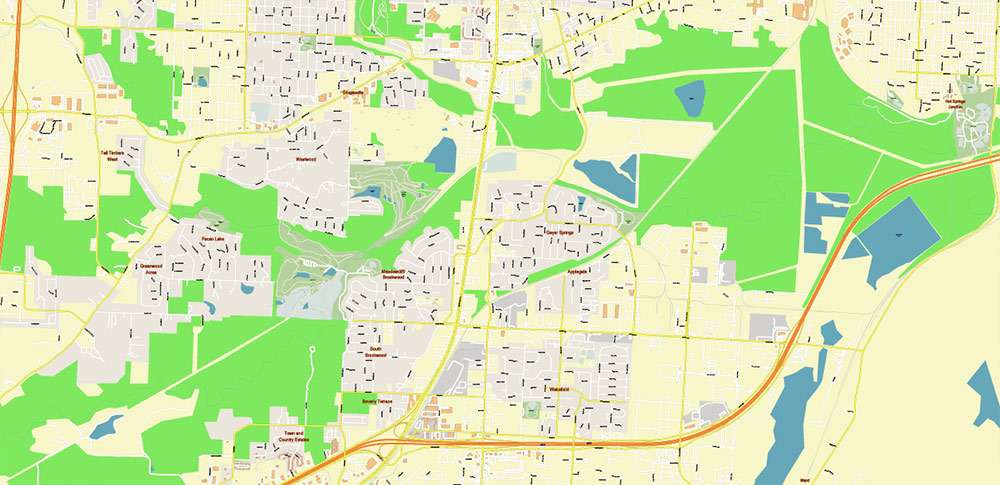 Little Rock Arkansas US PDF Vector Map: City Plan High Detailed Street Map editable Adobe PDF in layers