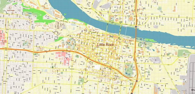 Little Rock Arkansas US Map Vector City Plan High Detailed Street Map Little Rock Arkansas Us Map Vector Gvl17b Ai 10 Ai Pdf 3 640x310 