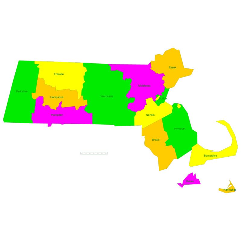 Free vector map Massachusetts State US – counties areas and names: Ai ...