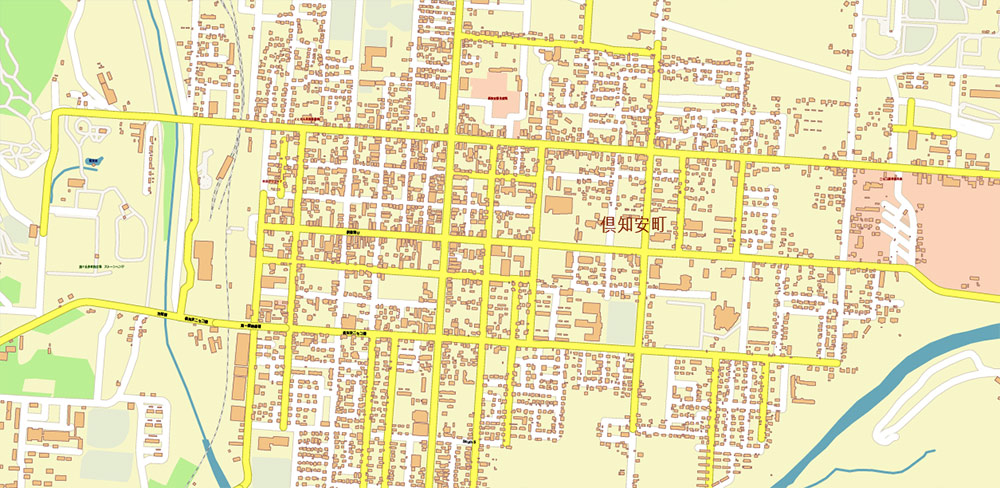 Niseko + Hirafu + Kutchan, Japan PDF Vector Map: City Plan High Detailed Street Map + Relief Topo editable Adobe PDF in layers