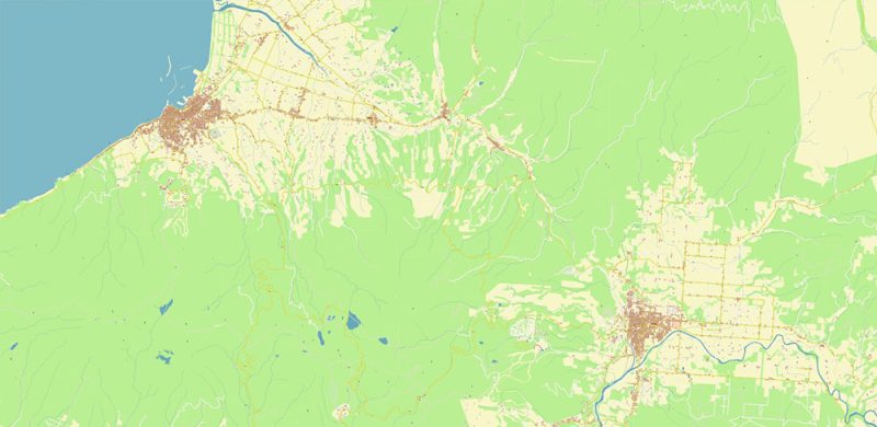 Niseko + Hirafu + Kutchan, Japan Map Vector City Plan High Detailed Street Map + Relief Topo editable Adobe Illustrator in layers