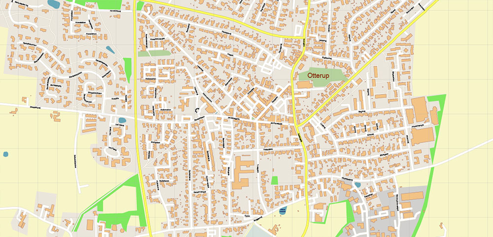 Odense Denmark PDF Vector Map: City Plan High Detailed Street Map editable Adobe PDF in layers