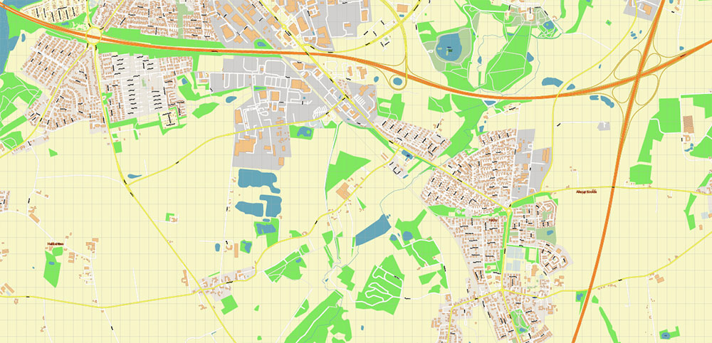 Odense Denmark PDF Vector Map: City Plan High Detailed Street Map editable Adobe PDF in layers