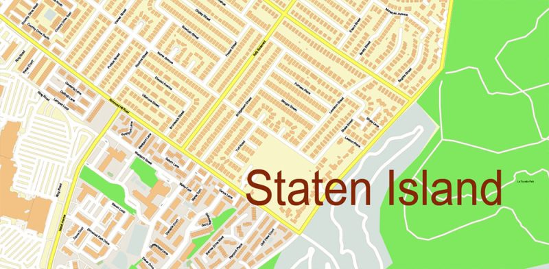 Staten Island New York City NY US Map Vector City Plan High Detailed Street Map editable Adobe Illustrator in layers