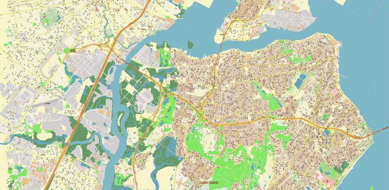 Staten Island New York City NY US Map Vector City Plan High Detailed Street Map editable Adobe Illustrator in layers