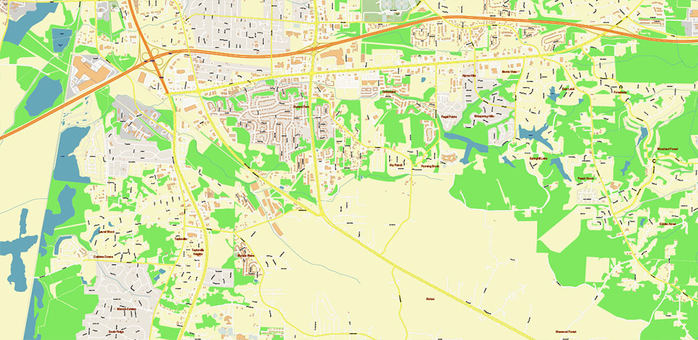 Tuscaloosa Alabama US PDF Vector Map: City Plan High Detailed Street Map editable Adobe PDF in layers