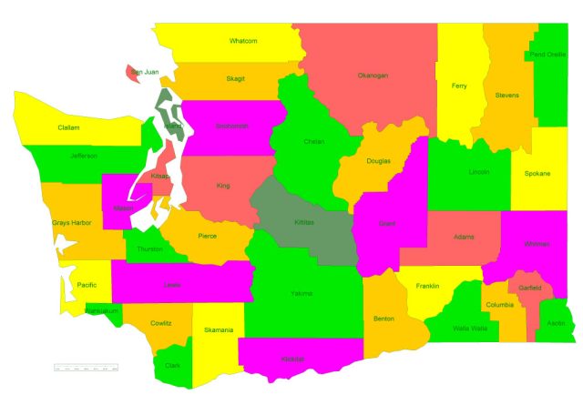 Free vector map Washington State US – counties areas and names: Ai, PDF ...