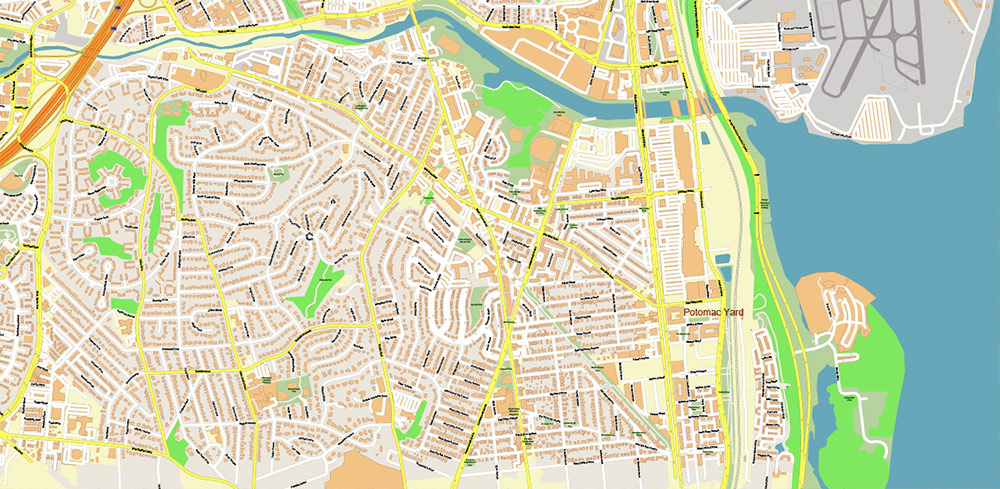 Arlington Virginia US PDF Vector Map: High Detailed Street Map editable Adobe PDF in layers