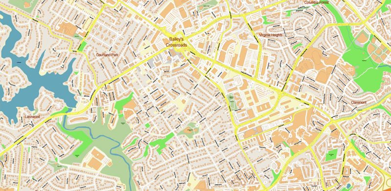 Arlington Virginia US Map Vector: High Detailed Street Map editable Adobe Illustrator in layers