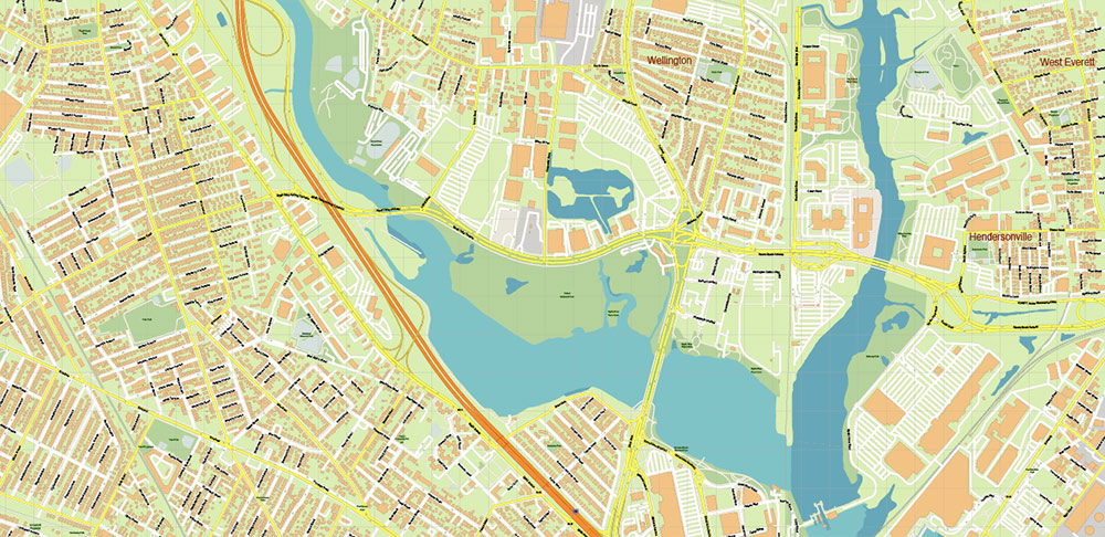 Cambridge Massachusetts US PDF Vector Map: High Detailed Street Map editable Adobe PDF in layers