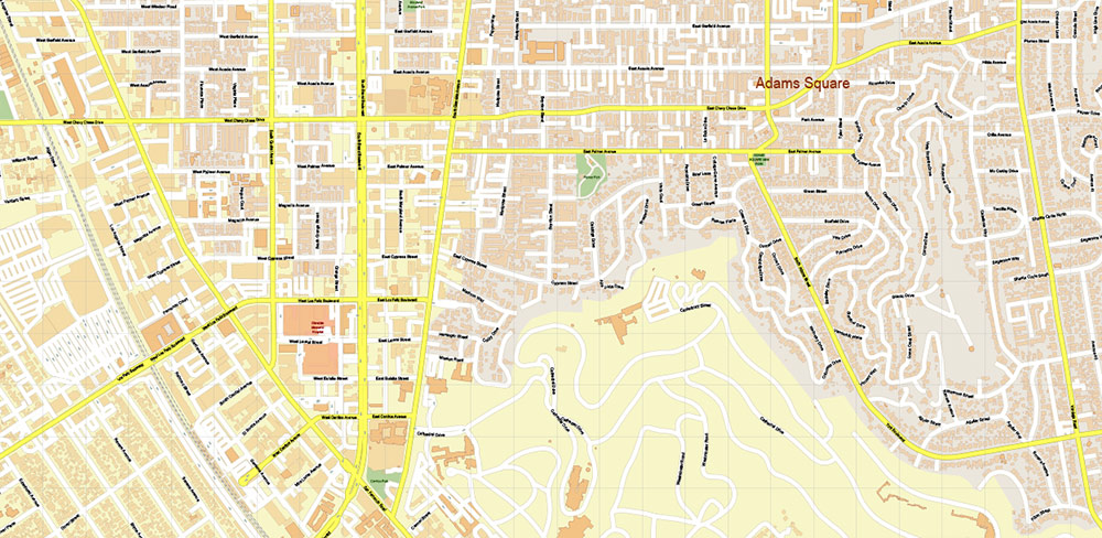 Glendale California US PDF Vector Map: City Plan High Detailed Street Map editable Adobe PDF in layers