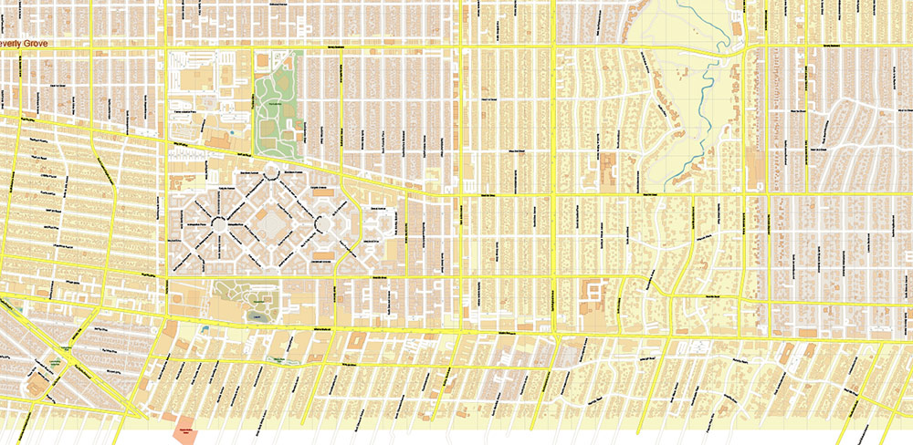 Hollywood California US PDF Vector Map: City Plan High Detailed Street Map editable Adobe PDF in layers