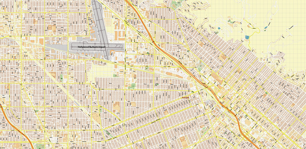 North Hollywood California US Map Vector City Plan High Detailed Street Map editable Adobe Illustrator in layers