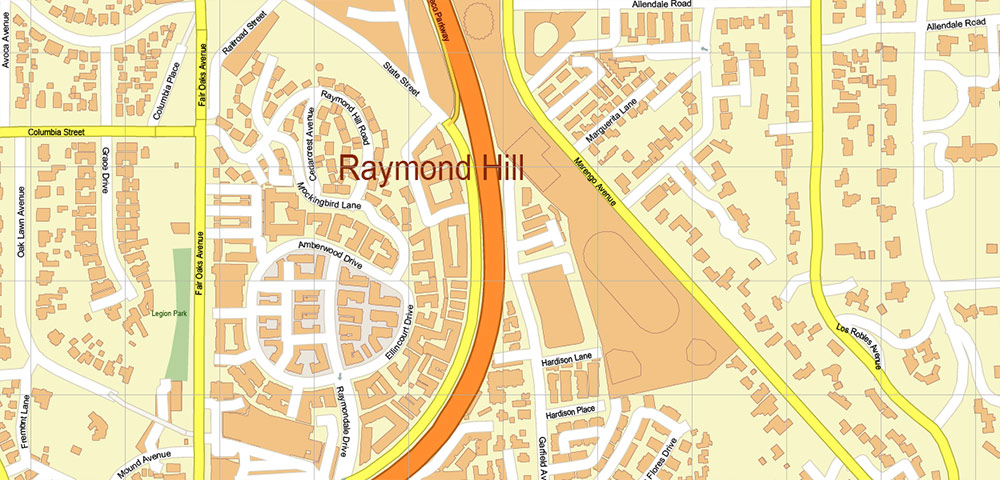 Pasadena California US Map Vector City Plan High Detailed Street Map editable Adobe Illustrator in layers