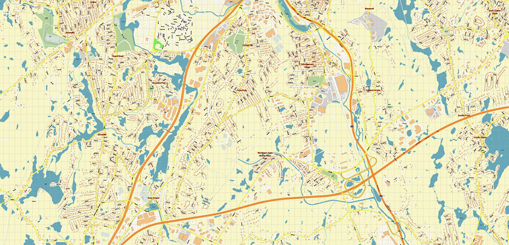 Worcester Massachusetts US Vector Map: High Detailed Street Map editable Adobe Illustrator in layers