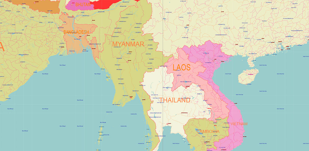 World Geo Lat-Long Projection Political PDF Vector Map (1989 year, USSR) High detailed fully editable, Adobe PDF