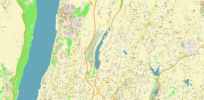Yonkers New York US Vector Map: High Detailed Street Map editable Adobe Illustrator in layers
