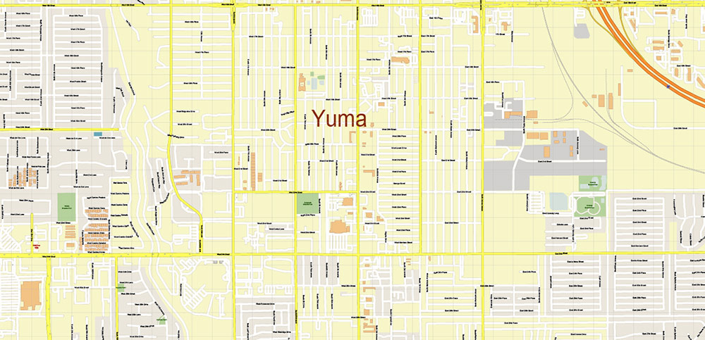 Yuma Arizona US PDF Vector Map: City Plan High Detailed Street Map editable Adobe PDF in layers