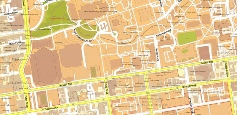 Berkeley University California US Map Vector Extra High Detailed Street Map editable Adobe Illustrator in layers