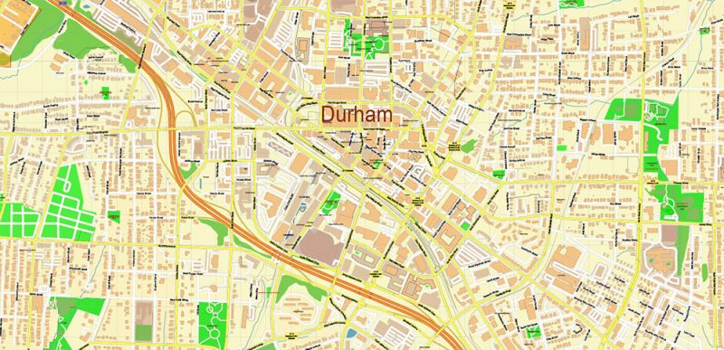 Duke University Durham North Carolina US Map Vector Extra High Detailed Street Map editable Adobe Illustrator in layers
