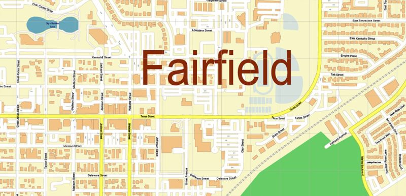 Fairfield California US Map Vector Extra High Detailed Street Map editable Adobe Illustrator in layers