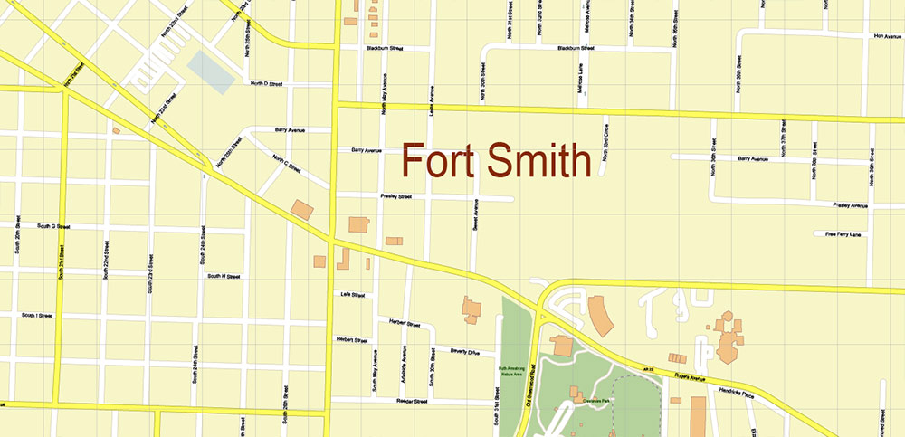 Fort Smith + Van Buren Arkansas US Map Vector Extra High Detailed Road Map editable Adobe Illustrator in layers